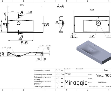 Lavabo VIOLA 1000 L MATT