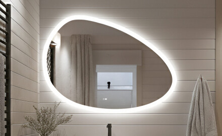 Espejo irregular con iluminación, 114×84 cm, bicolor, interruptor táctil, alfombrilla calefactable