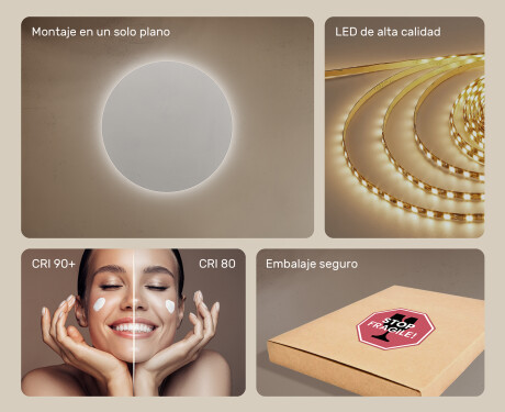 Espejo redondo baño con luz LED 70cm con luz LED fría de 7000K, luz cálida de 3000K o luz neutra de 4500K #5