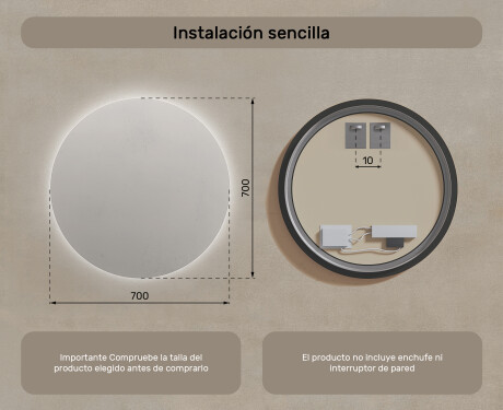 Espejo redondo baño con luz LED 70cm con luz LED fría de 7000K, luz cálida de 3000K o luz neutra de 4500K #7