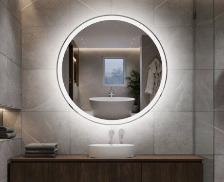 Redondo espejo de baño con luz a pilas L76