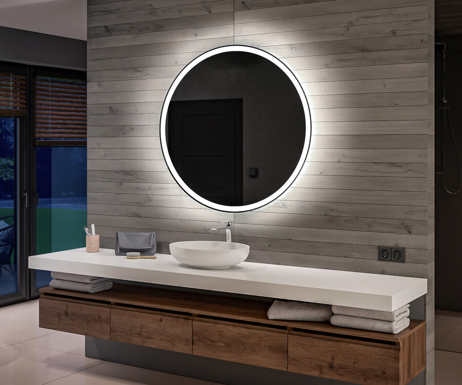 Artforma - Redondo espejo de baño con luz a pilas L76