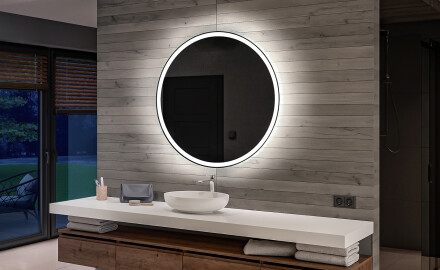 Redondo espejo de baño con luz a pilas L76