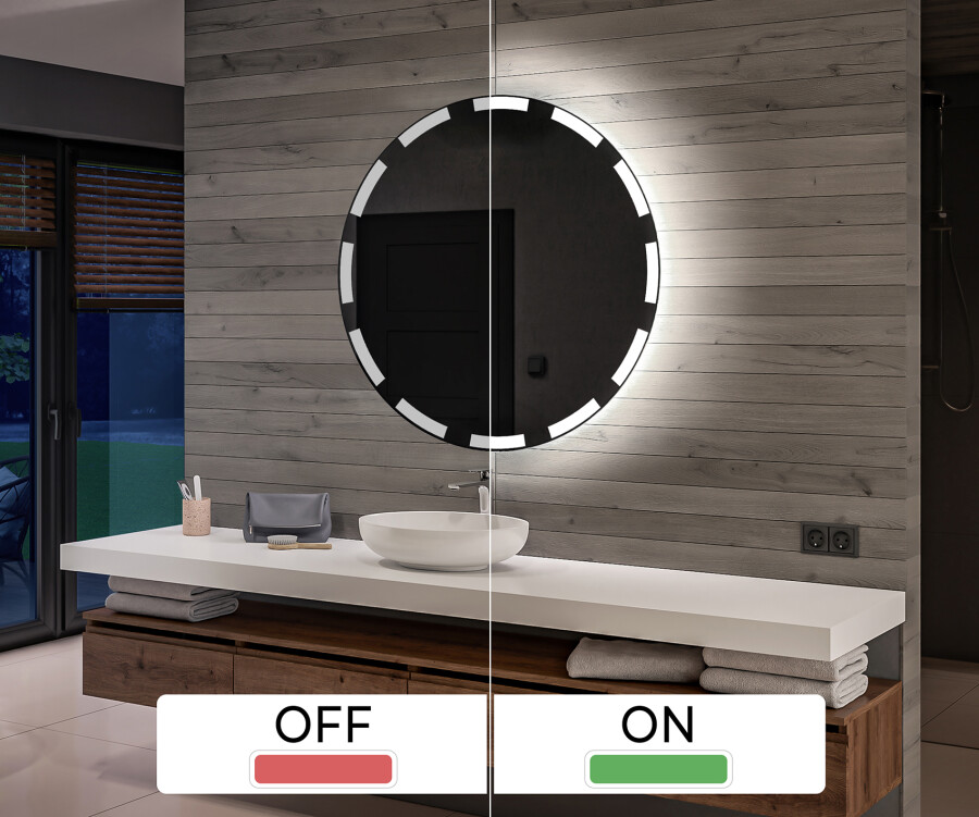 Artforma - Redondo espejo de baño con luz LED incorporada a pilas L117