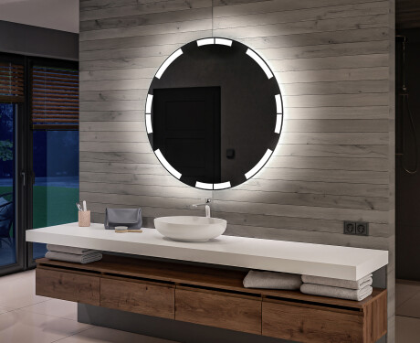 Redondo espejo de baño con luz a pilas L120 #1