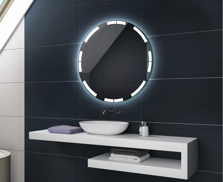 Redondo espejo de baño con luz a pilas L120 #4