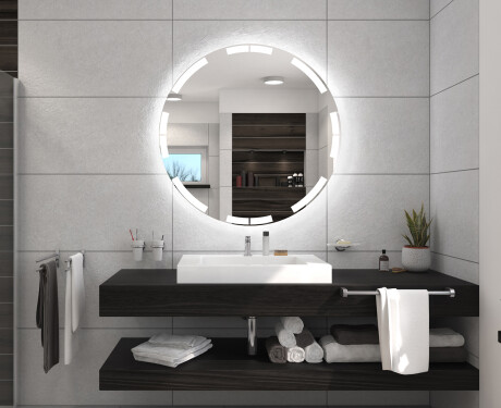 Redondo espejo de baño con luz a pilas L120 #5