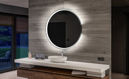 Redondo espejo de baño con luz a pilas L123