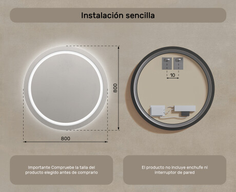 Espejo redondo baño con luz LED 80cm con luz LED fría de 7000K, luz cálida de 3000K o luz neutra de 4500K #7