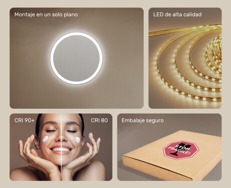 Espejo redondo baño con luz LED 60cm con luz LED fría de 7000K, luz cálida de 3000K o luz neutra de 4500K #5