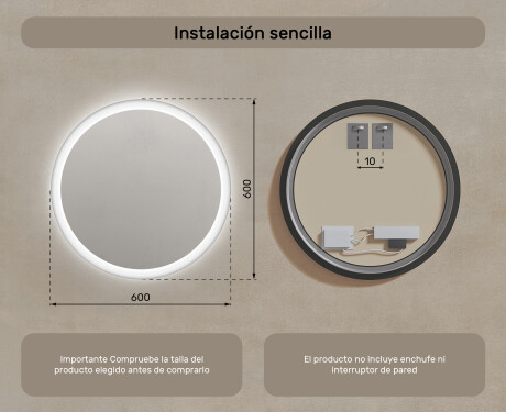 Espejo redondo baño con luz LED 60cm con luz LED fría de 7000K, luz cálida de 3000K o luz neutra de 4500K #7