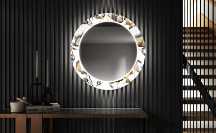 Redondo espejos decorativos grande pared con luz LED - golden flowers