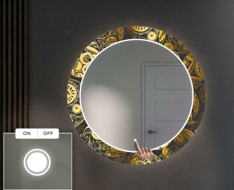 Espejo redondo decorativo con iluminación LED para el pasillo - ancient pattern #4
