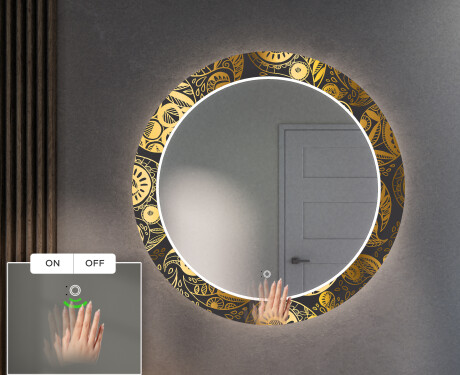 Espejo redondo decorativo con iluminación LED para el pasillo - ancient pattern #5