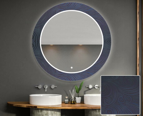 Espejo redondo de baño con luz decorativos pared - blue drawing #1