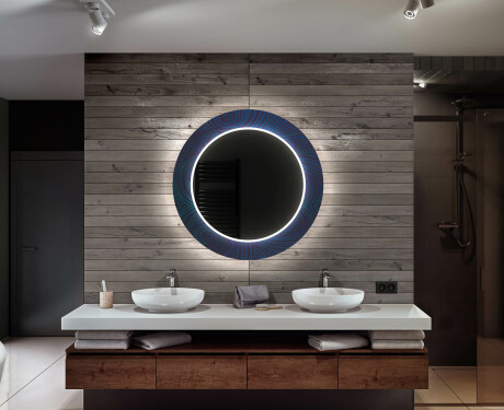 Espejo redondo de baño con luz decorativos pared - blue drawing #12