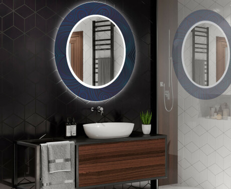 Espejo redondo de baño con luz decorativos pared - blue drawing #2