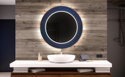 Espejo redondo de baño con luz decorativos pared - blue drawing
