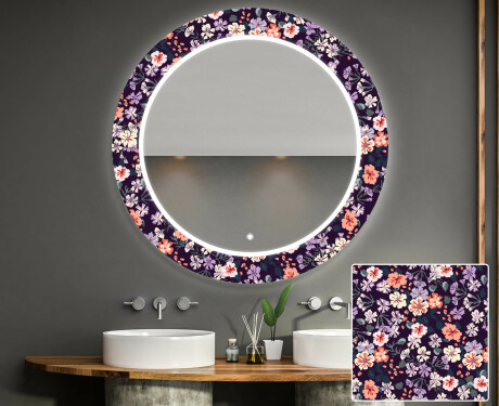 Espejo redondo de baño con luz decorativos pared - elegant flowers #1