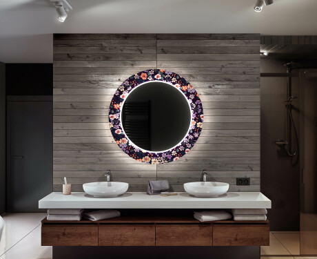 Espejo redondo de baño con luz decorativos pared - elegant flowers #12