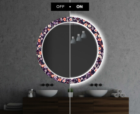 Espejo redondo de baño con luz decorativos pared - elegant flowers #7