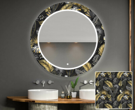 Espejo redondo de baño con luz decorativos pared - goldy palm