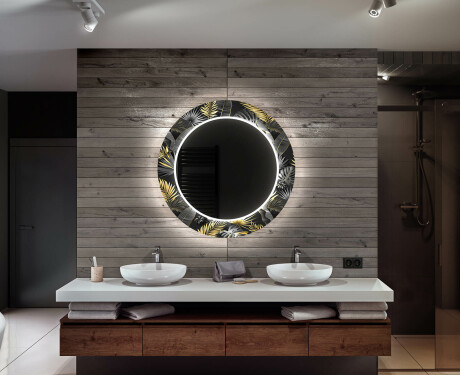 Espejo redondo de baño con luz decorativos pared - goldy palm #12