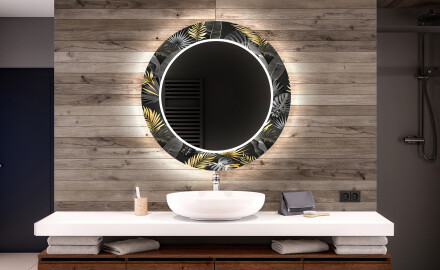 Espejo redondo de baño con luz decorativos pared - goldy palm