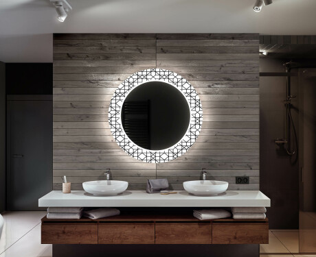 Espejo redondo de baño con luz decorativos pared - industrial #12