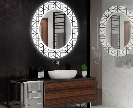Espejo redondo de baño con luz decorativos pared - industrial #2