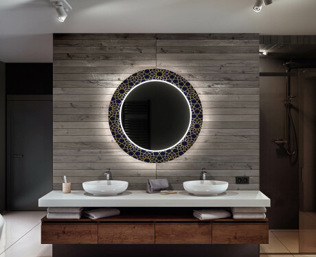Espejo redondo de baño con luz decorativos pared - ornament #12