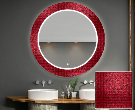 Redondo espejo baño decorativos con luz LED - red mosaic