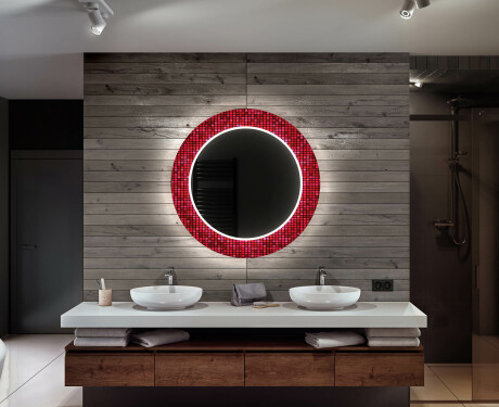 Redondo espejo baño decorativos con luz LED - red mosaic #12