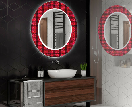 Redondo espejo baño decorativos con luz LED - red mosaic #2