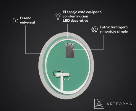 Redondo espejo baño decorativos con luz LED - red mosaic #3