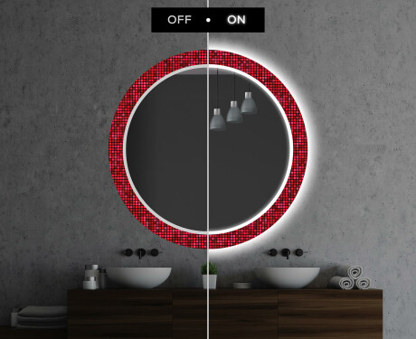 Redondo espejo baño decorativos con luz LED - red mosaic #7