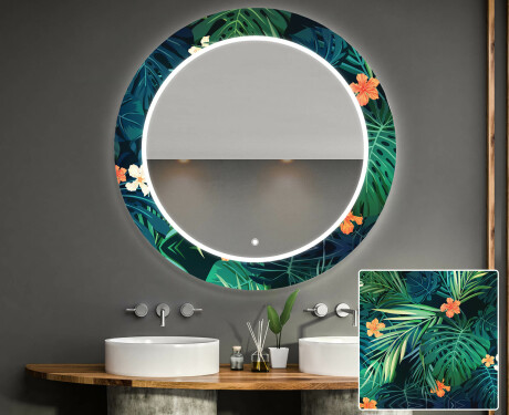 Espejo redondo decorativo con iluminación LED para el cuarto de baño - tropical