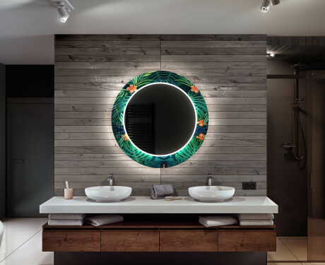 Espejo redondo decorativo con iluminación LED para el cuarto de baño - tropical #12