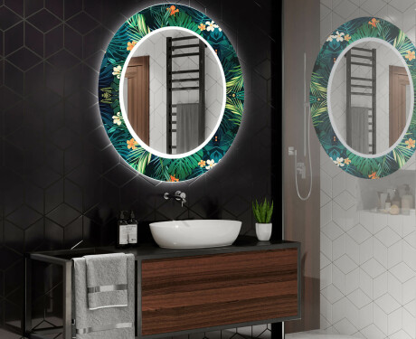 Espejo redondo decorativo con iluminación LED para el cuarto de baño - tropical #2