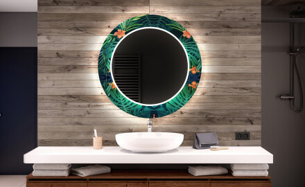 Espejo redondo decorativo con iluminación LED para el cuarto de baño - tropical