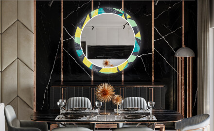 Espejo redondo decorativo con iluminación LED para el pasillo - abstract geometric
