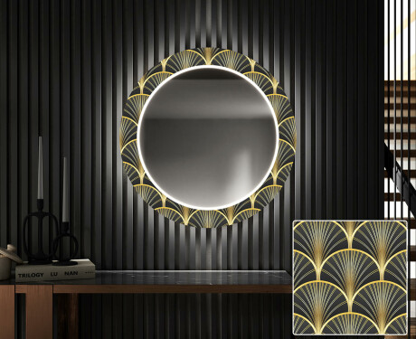 Espejo redondo decorativo con iluminación LED para el pasillo - art deco #1