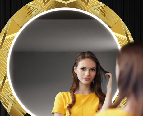 Redondo espejos decorativos grande pared con luz LED - gold triangles #12