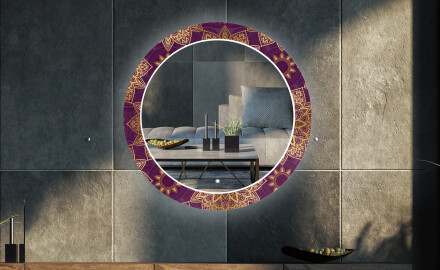 Redondo espejo con luces salon decorativos - gold mandala