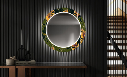 Espejo redondo decorativo con iluminación LED para el pasillo - botanical flowers
