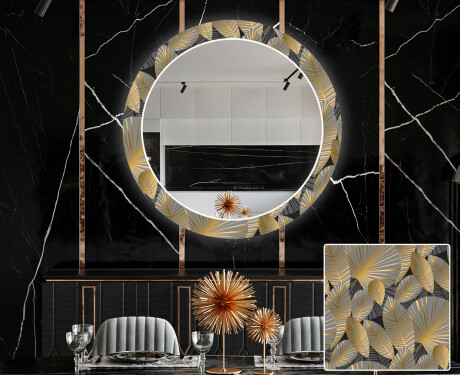Redondo Espejo LED comedor decorativos - golden leaves