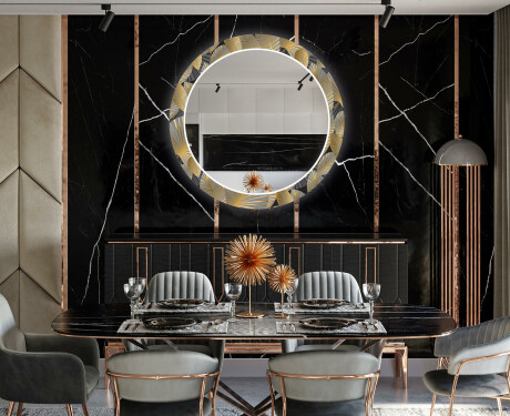 Redondo Espejo LED comedor decorativos - golden leaves #12