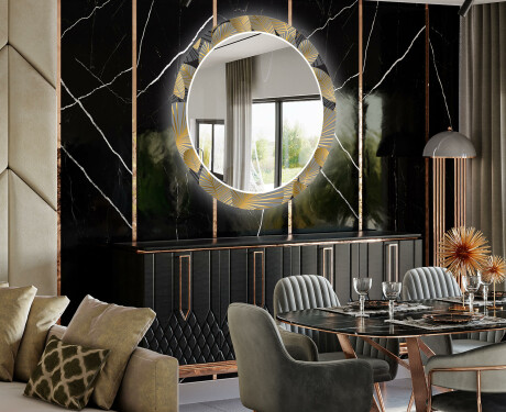 Redondo Espejo LED comedor decorativos - golden leaves #2