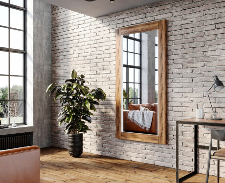 Vertical rectangular espejo LED con marco de madera L225 #9