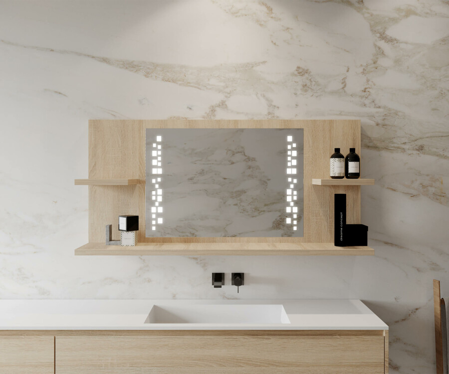 Artforma Espejo de Baño con Iluminación LED 100x80 cm con Estante y Marco -  Luz Espejo de Pared con Accesorios - Diferentes tamaños : : Hogar  y cocina